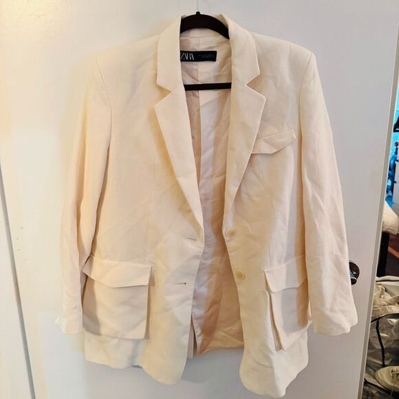 Zara Cream Blazer cotton/ linen blend - Picture 3 of 7